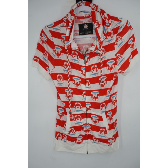 Paul Frank Tops - Paul Frank Hoodie Womens Large Red White Short Sleeve Full Zip‎ Julius Monkey